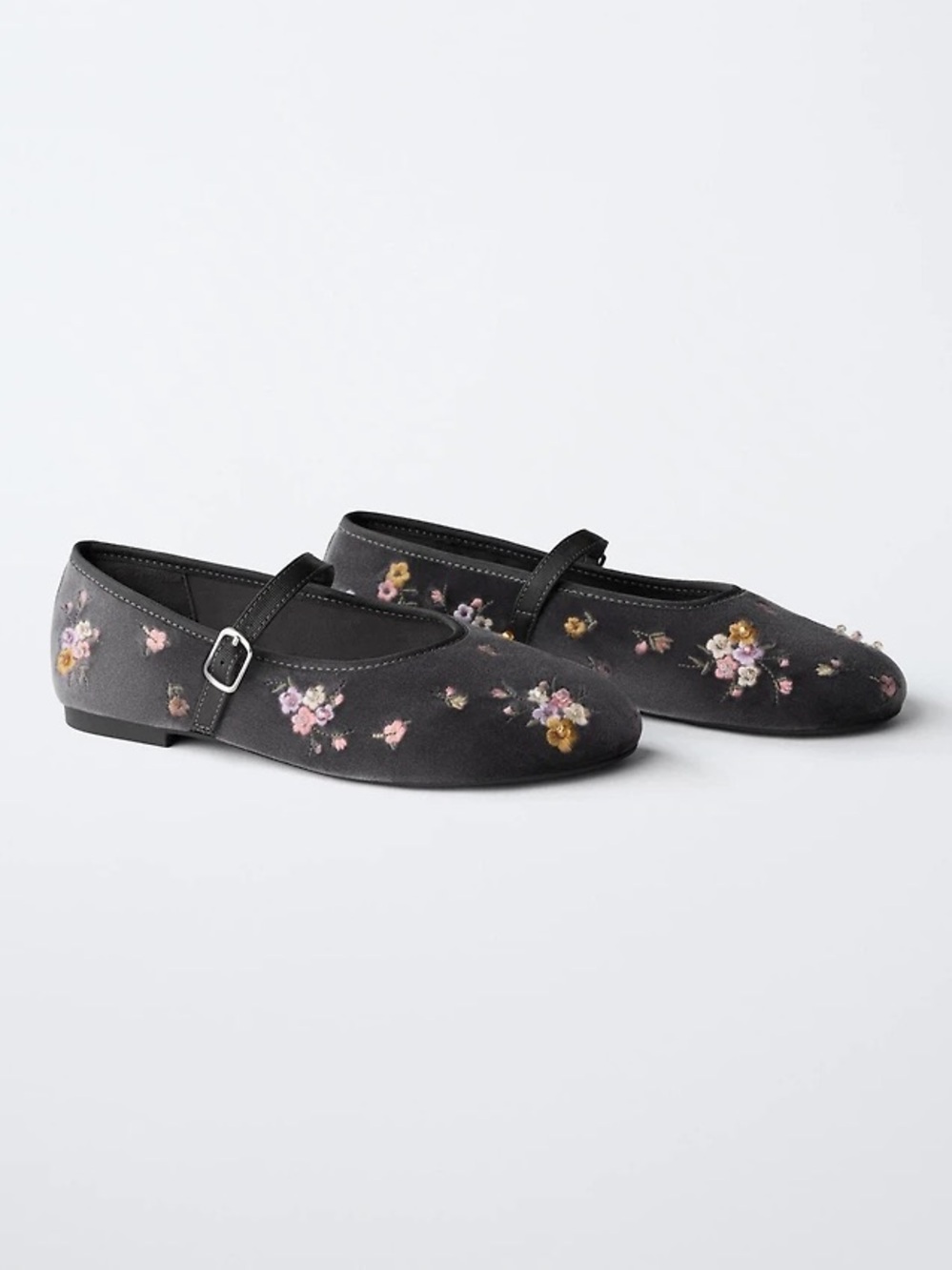 NWT Zara Kids Girls Velvet FLORAL EMBROIDERED BALLET FLATS Shoes Size 4 - Picture 2 of 14